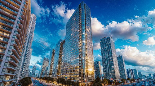 昼間の青空に映る高層マンションの理想の住まい