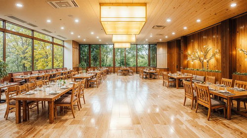 木のぬくもりに包まれたレストランの店内