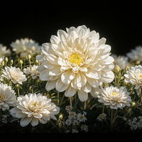 大輪の白菊が彩る庭園の写真