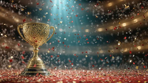 舞い散る紙吹雪とともに輝く伝統の勝利の瞬間