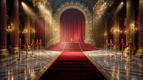 クリスタルシャンデリアと大理石フロアが輝く高級ホテルロビー