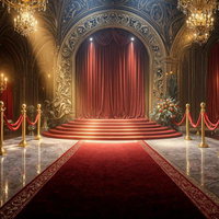 金色装飾アーチと赤絨毯が敷かれた宮殿風エントランスホールの写真