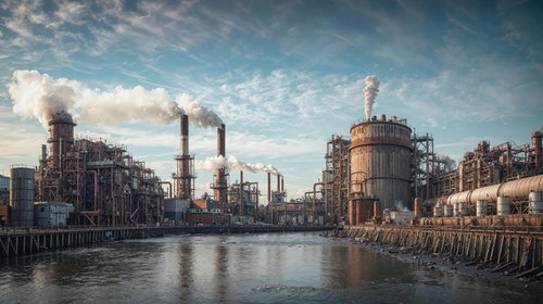 排ガスの工場とスモッグ空