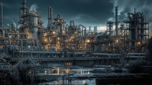 夜の水面に映える工場灯が生み出す産業夜景