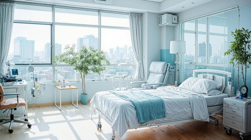 都市の景色を望む病室