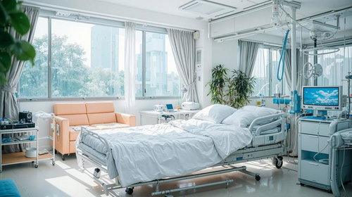 白基調の清潔な病室ベッドと医療設備