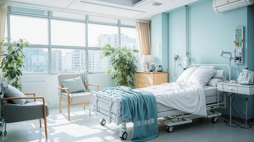 病院の個室ベッドがある明るい入院室