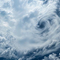 宇宙から見た地球の巨大な二つの台風の渦と気象現象の写真