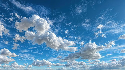 快晴の青空に広がる厚い積雲と巻雲