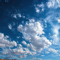 風に流れる白い雲群と深いコバルトブルーの青空の写真