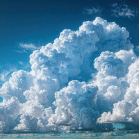 立体感のある白い積乱雲と深い青空の夏の空模様の写真