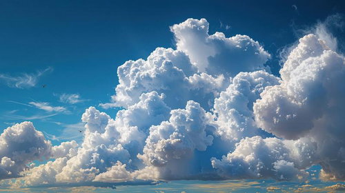 夏の日の積乱雲と青空、白く盛り上がった入道雲が浮かぶ晴天時の夏空