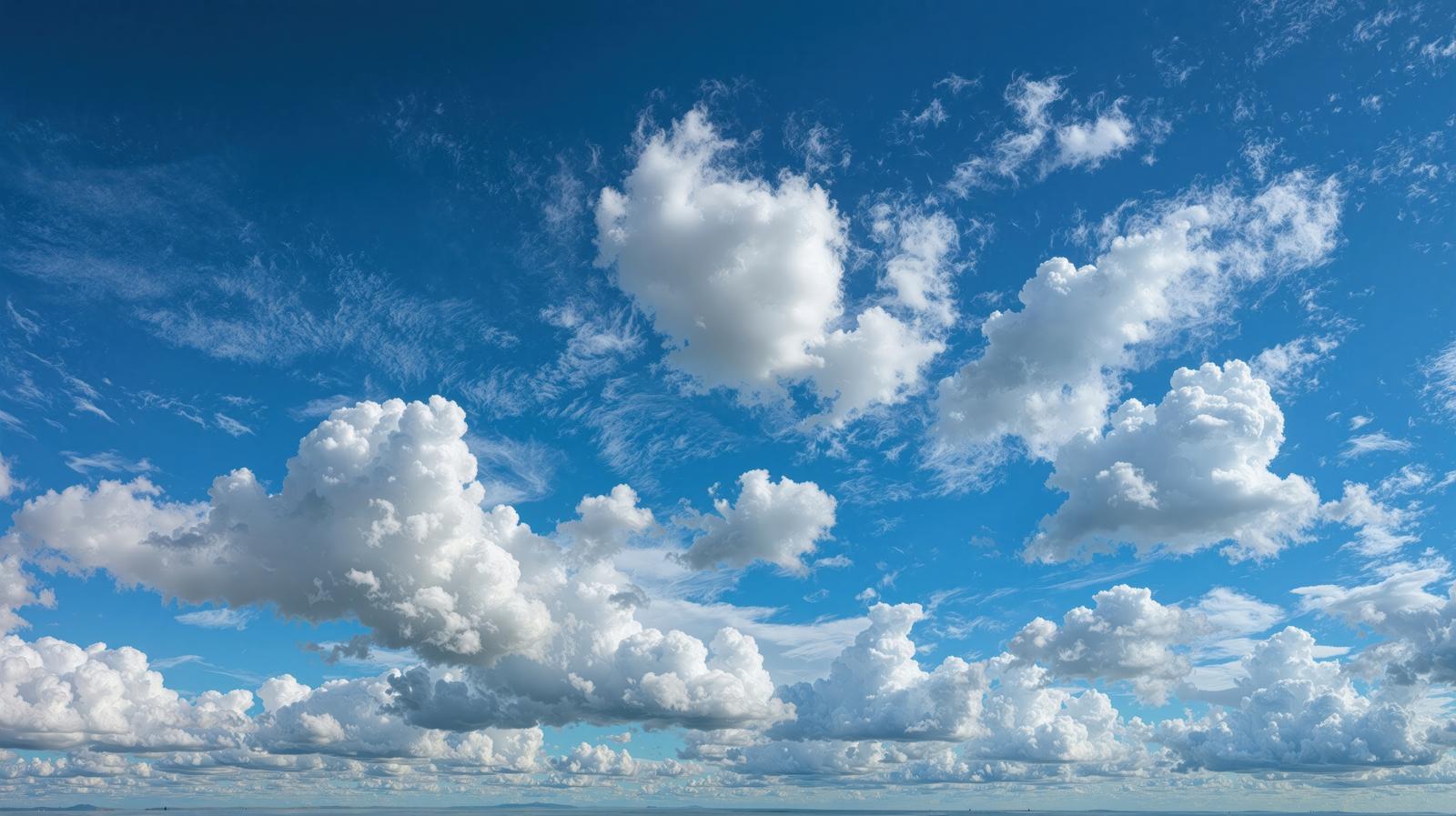 青い空にもくもくとした白い積雲が広がるAI生成画像