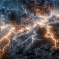 空を埋め尽くす雷雲と無数の稲妻の写真