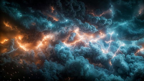 雷光が複雑に枝分かれしながら走る