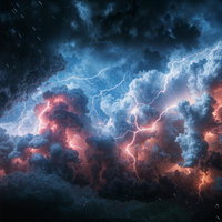 分厚い雷雲の内部に広がる大量の稲妻の写真