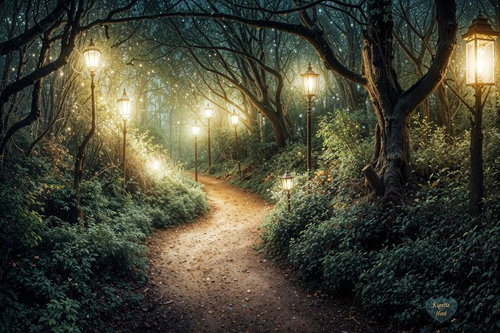 夜の森を照らす光のトンネル