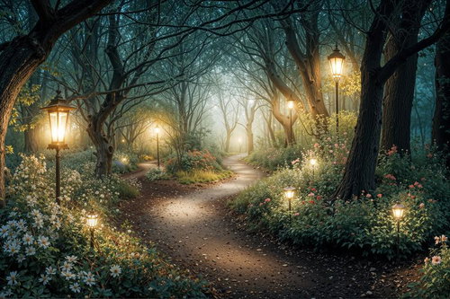 ランプが導く神秘の森の分かれ道