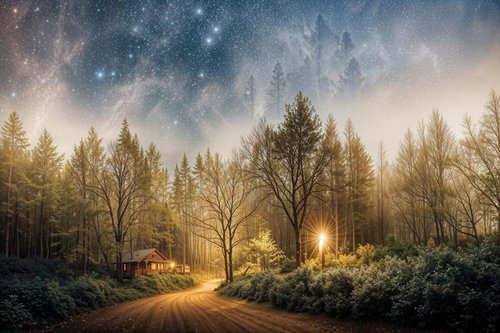 星降る森のロッジで迎える癒しの森景