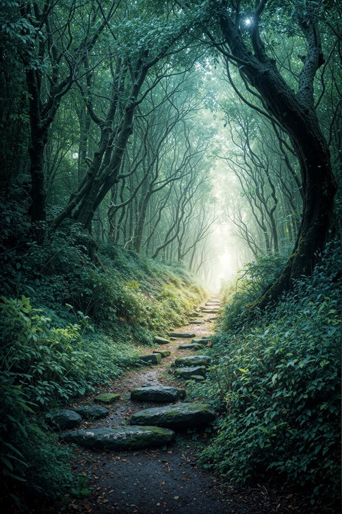 古木が作る緑のトンネル小道