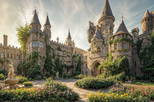 ファンタジーへ誘う花咲く石造りの城