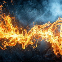 闇と霧の森を炎が走り抜けるの写真