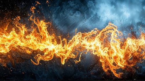 闇と霧の森を炎が走り抜ける