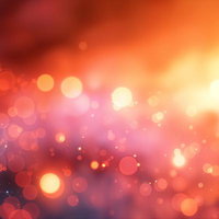 夕暮れ時の光粒が輝くボケ味、玉ボケが立体的に配置された背景の写真