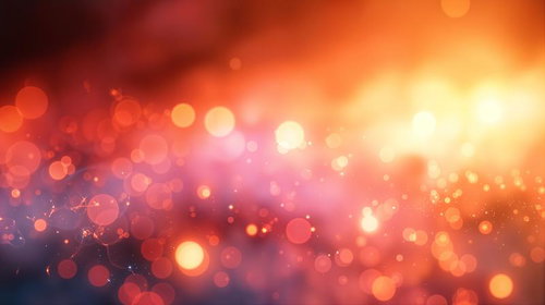 夕暮れ時の光粒が輝くボケ味、玉ボケが立体的に配置された背景
