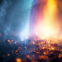 大地を走るオレンジ色の光の波と立ち上る青灰色の煙の写真