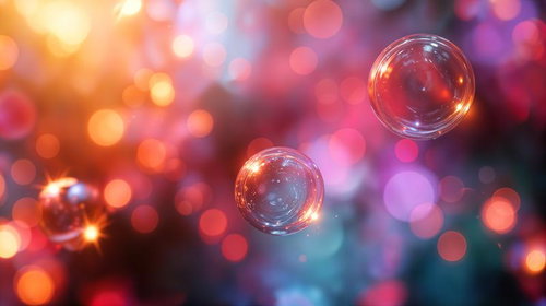 光の中で舞う透明なシャボン玉