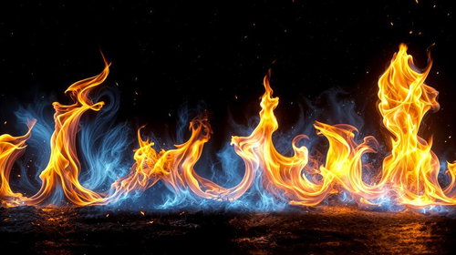 絡み合いながら燃え上がる青とオレンジの炎