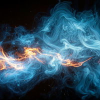 青煙の中に橙色の炎の写真