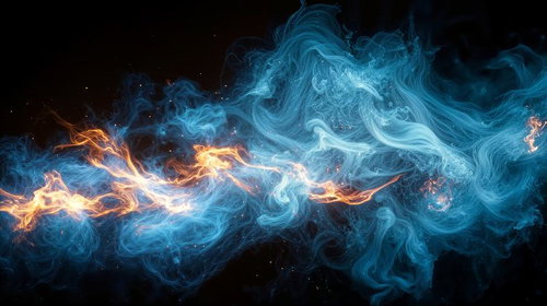 青煙の中に橙色の炎