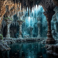 光が差し込む鍾乳石の写真