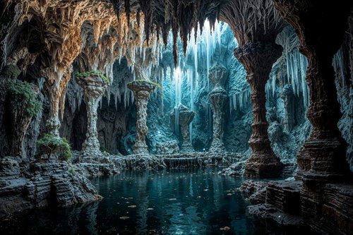 光が差し込む鍾乳石