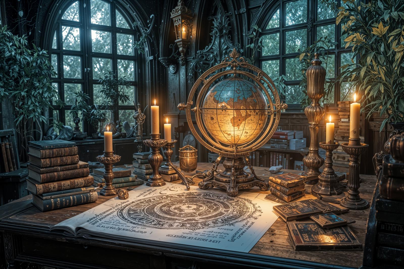 Candlelit round table in an ancient castle