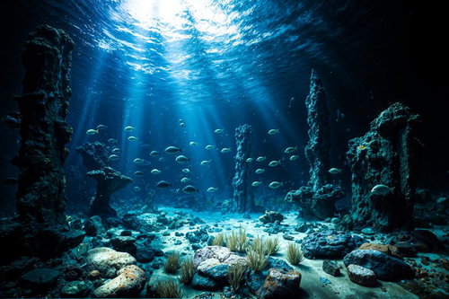 光が差し込む幻想的な海底