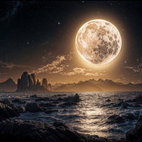 荒波と巨岩が作り出す月夜の絶景の写真
