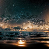 静寂と神秘に包まれた夜の海景のAI画像
