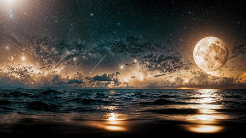 静寂と神秘に包まれた夜の海景