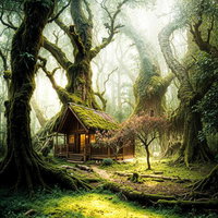 キノコが彩るファンタジーの森の写真