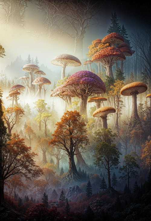 ランタンが灯る森の中のファンタジーツリーハウス