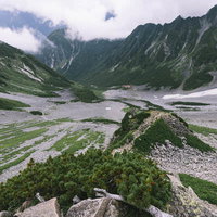 ザイテングラートから見下ろす涸沢カールと奥穂高岳の写真