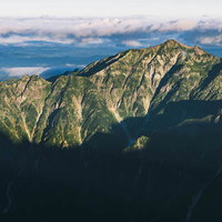 日本百名山・奥穂高岳と笠ヶ岳の山々の絶景の写真