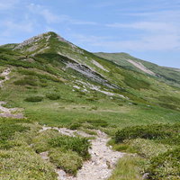 穏やかな登山道が続く黒部五郎岳周辺の赤木岳の写真