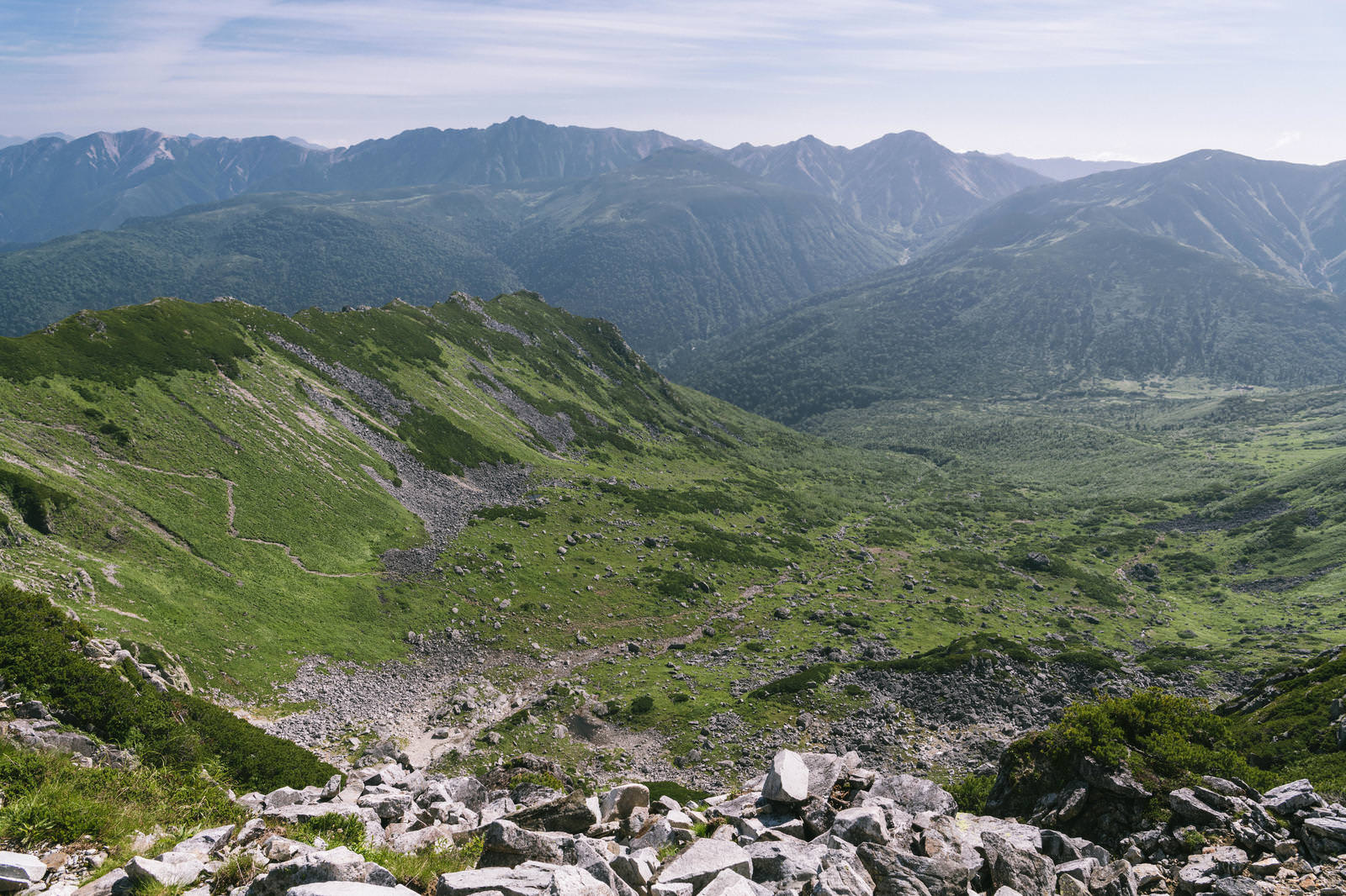 黒部五郎岳の広大なカール地形と周囲の山々を見下ろす景観