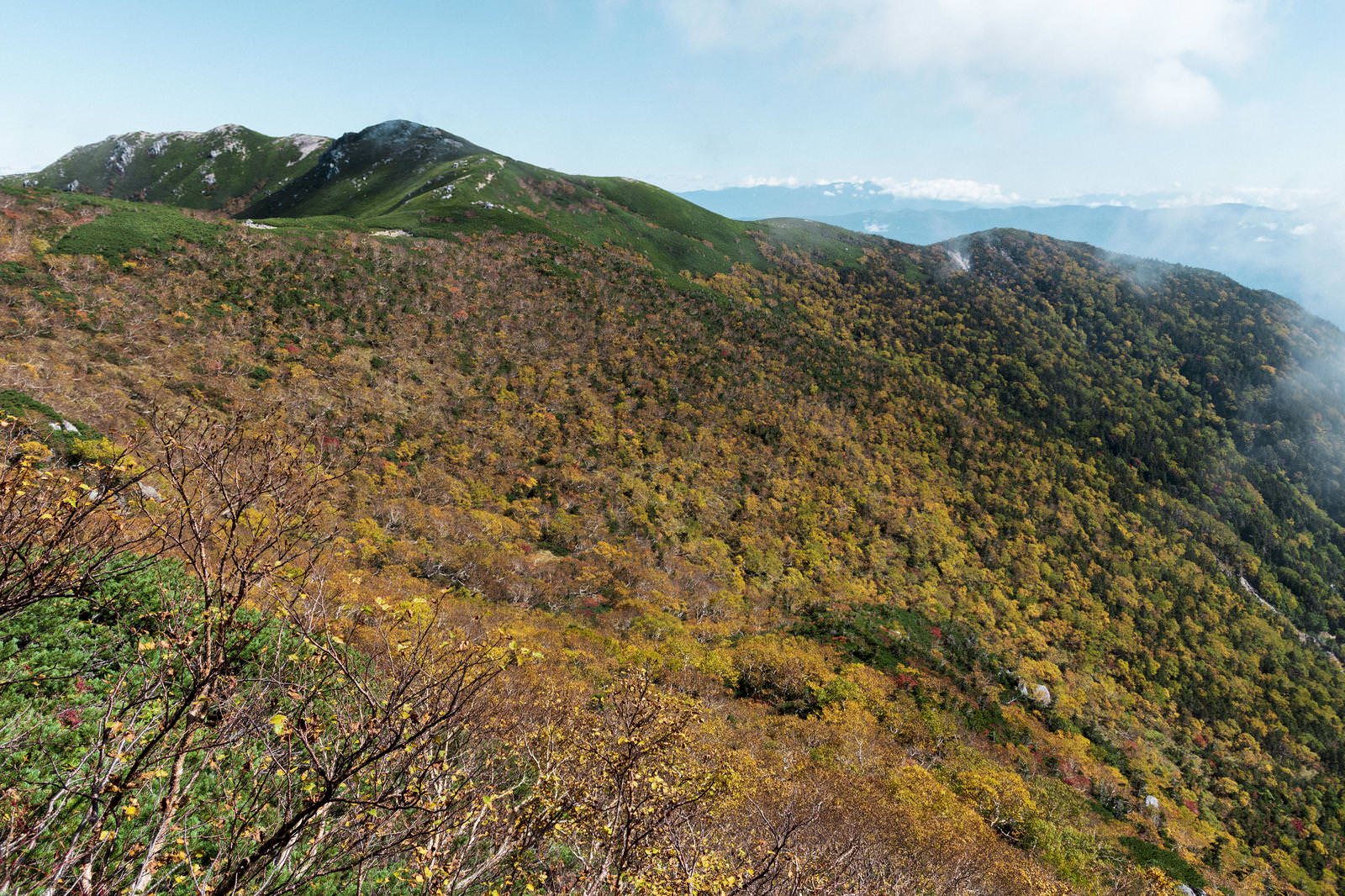 黄葉で色づいた中央アルプス木曽駒ヶ岳の山並み
