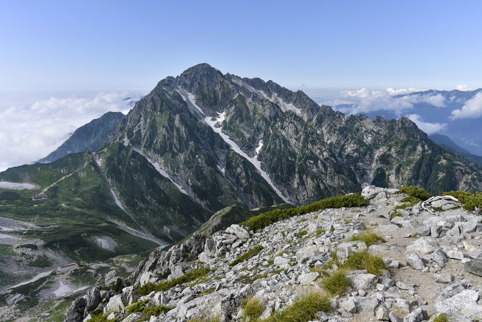 別山方面から撮影した剱岳の山頂部分と周辺の山々