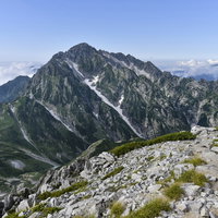 別山方面から見る剱岳と立山連峰の雄大な山々の写真